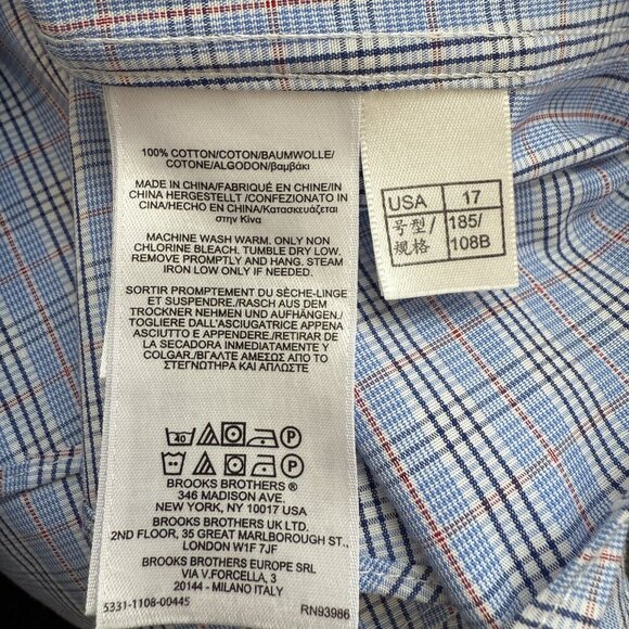 Brooks Brothers Regent Plaid Non Iron Button Up Dress Shirt Men's 17 6/7 Blue - Picture 13 of 13